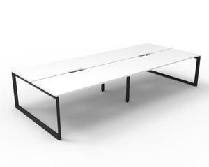 Rapidline Deluxe Infinity back to back bench workstation in Natural White and Black Satin. Supplied product image for model D-ILLD4P1575 NW/BL.
