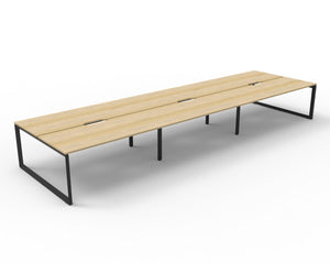 Rapidline Deluxe Infinity back to back bench workstation in Natural Oak and Black Satin. Supplied product image for model D-ILLD6P1875 NO/BL.