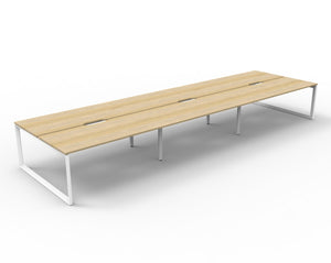 Rapidline Deluxe Infinity back to back bench workstation in Natural Oak and White Satin. Supplied product image for model D-ILLD6P1275 NO/WS.