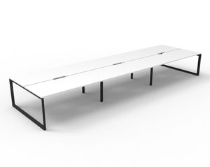 Rapidline Deluxe Infinity back to back bench workstation in Natural White and Black Satin. Supplied product image for model D-ILLD6P1875 NW/BL.