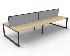 Rapidline Deluxe Infinity back to back bench workstation in Natural Oak and Black Satin. Supplied product image for model D-ILLDWS4P1275 NO/BL.