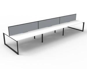 Rapidline Deluxe Infinity back to back bench workstation in Natural White and Black Satin. Supplied product image for model D-ILLDWS6P1275 NW/BL.