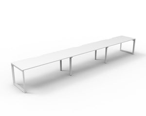 Rapidline Deluxe Infinity single sided bench workstation in Natural White and White Satin. Supplied product image for model D-ILLS3P1575 NW/WS.