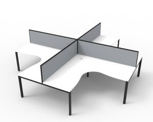 Rapidline Deluxe Infinity corner workstation pod in Natural White and Black Satin. Supplied product image for model D-IPLCWS4P1815 NW/BL.