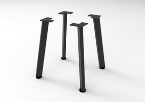 Set of four black Rapidline Eternity angled coffee table legs standing on their own, with flat mounting plates on top.