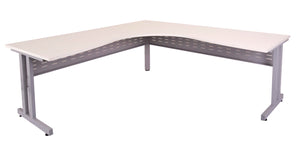Rapidline Rapid Span C Leg corner workstation in Natural White and Precious Silver. Rapidline range image supplied for model RCLCWS15157M NW. View 1.