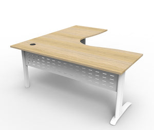 Rapidline Deluxe Rapid Span corner workstation in Natural Oak and White Satin. Supplied product image for model RSCWS181875M WNO. View 1.