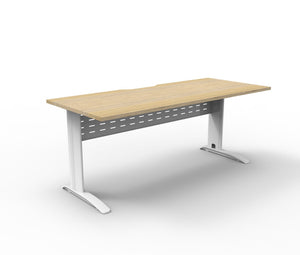 Rapidline Deluxe Rapid Span open workstation in Natural Oak and White Satin. Supplied product image for model RSD1575M WNO. View 1.