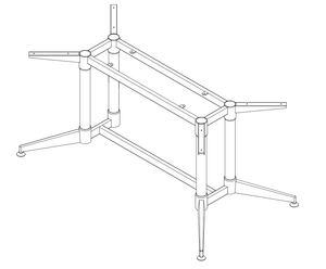 Outline drawing of the Rapidline Typhoon single stage table frame showing the uprights, cross rails and splayed feet