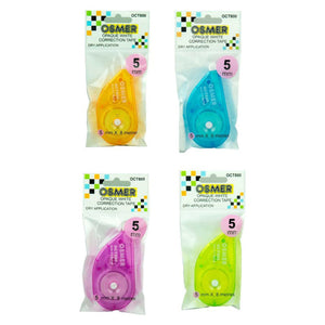 Osmer correction tape 5mm x 8m, four hangsell packs shown in orange, blue, pink and lime from the assorted pack of 20