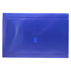 Osmer foolscap document wallet in blue with a hook and loop closure tab on the flap, front view of a single wallet