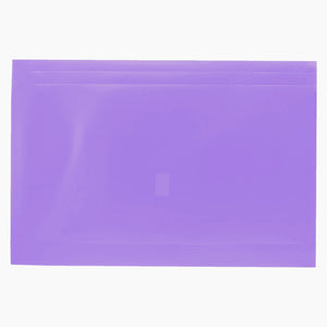 Osmer foolscap document wallet in purple with a hook and loop closure tab on the flap, front view of a single wallet