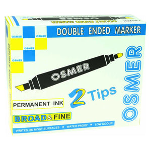 Osmer double ended marker box of 12 (blue), printed box marked Double Ended Marker, 2 Tips, Permanent Ink and Broad and Fine