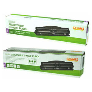 Osmer Genmes metal adjustable 3 hole punch, two long retail boxes printed with 9994 and Adjustable 3-Hole Punch