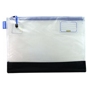 Osmer Mesh Case 37.5 x 27cm Clear with Reinforced Bottom Blue Zipper Pack of 12