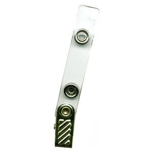 Osmer clear PVC strap with alligator clip, single strap shown upright with two press studs and the metal alligator clip at the base