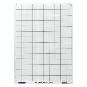 Osmer student whiteboard A4 flexible, grid side shown portrait with black square grid lines and the A4 Grid Whiteboard print along the base