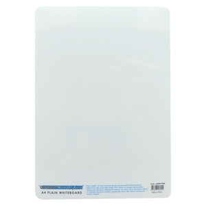 Osmer Write-Me Board A4 flexible plain, portrait front view of the plain white board with A4 Plain Whiteboard print along the base