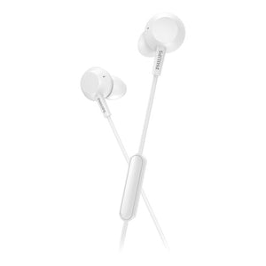 Philips TAE4105WT/00 white wired in-ear earbuds with the inline remote on the cable