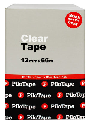 PiloTape Premium Stationery Clear Tape 12mm x 66m Box of 12