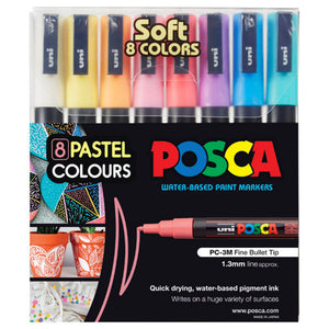 Posca PC-3M Paint Marker Pen Bullet Fine Pastel Assorted Wallet of 8