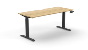 Rapidline Boost Crank manual height adjustable single sided workstation, E0 rated Natural Oak top on a black satin powdercoated frame. Supplied product image for model BC1P1575 NO/BL. View 1.