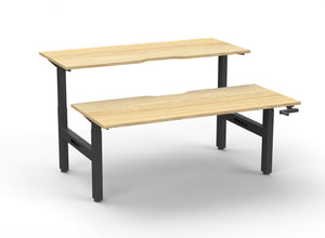 Rapidline Boost Crank manual height adjustable back to back workstation, E0 rated Natural Oak top on a black satin powdercoated frame. Supplied product image for model BC2P1275 NO/BL. View 1.