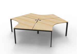 Rapidline Deluxe Infinity three person 120 degree workstation in Natural Oak and Black. Rapidline range image supplied for model D-IPL3P120D NO/BL. View 1.