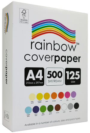Rainbow Cover Paper A4 125gsm Assorted Pack of 500 ream box