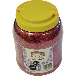 Rainbow Glitter Bulk 1kg jar with scoop, red