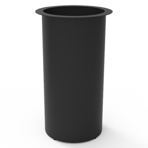 Rapidline Drum Base in black powdercoat, a cylindrical drum base with a wide flared rim at the top for the table top, shown on its own