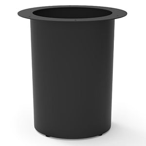 Rapidline Drum Base in black powdercoat, a cylindrical drum base with a wide flared rim at the top for the table top, shown on its own