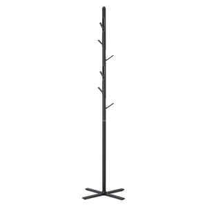 Rapidline Kolo coat and hat stand in black powdercoat, with black fold away hooks up the pole and a cross base.