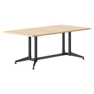 Rapidline Typhoon meeting and boardroom table with a Natural Oak top on a frame finished in black powdercoat all over, studio shot on white