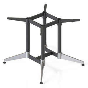 Rapidline Typhoon round meeting table frame in black with polished aluminium feet, showing four columns and top support arms