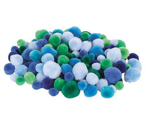 Pom Poms Assorted Cool Colours Pack of 300 12mm 18mm 25mm Nine Colours
