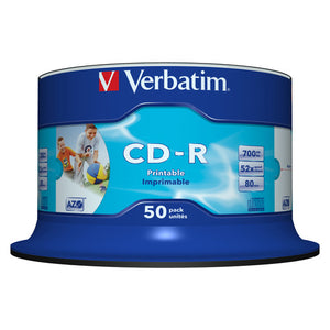 Verbatim CD-R 80 Minute White Printable Pack of 50 25x