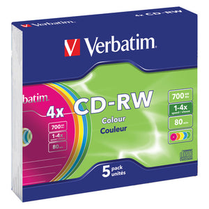 Verbatim CD-RW 80 Minute 700mb Slim Case Pack of 5