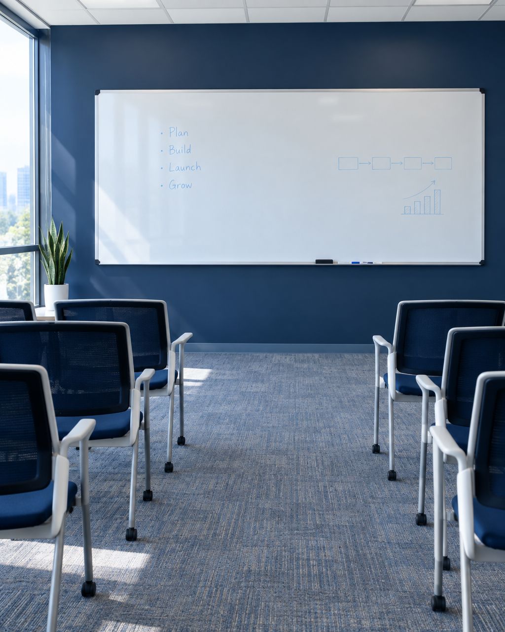 Large whiteboard in a corporate training room