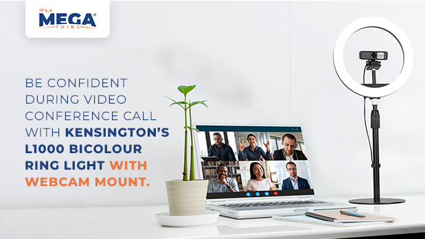Create a tailored professional video conferencing setup with Kensington’s L1000 bicolour ring light with webcam mount 