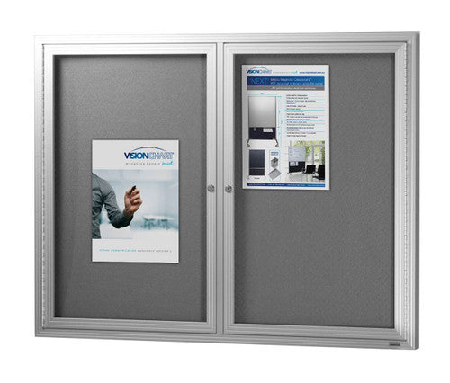Visionchart BN-HDC-1290SL Be Noticed Hinged Door Notice Case Silver 2 Door 1220 x 915mm