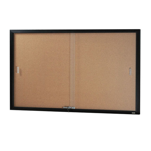 Visionchart BN-SGC-1590BC Be Noticed Sliding Door Notice Case Black 2 Door Cork 1525 x 915mm