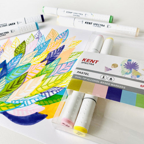 Kent Spectra Brush and Chisel Marker Pastel Set of 6