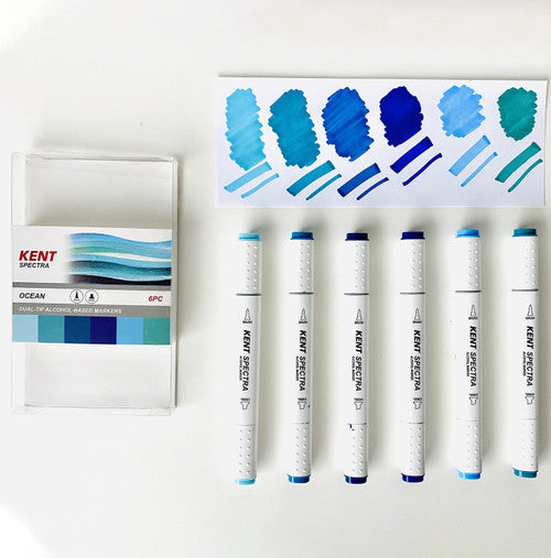 Kent Spectra Brush and Chisel Marker Ocean Set of 6