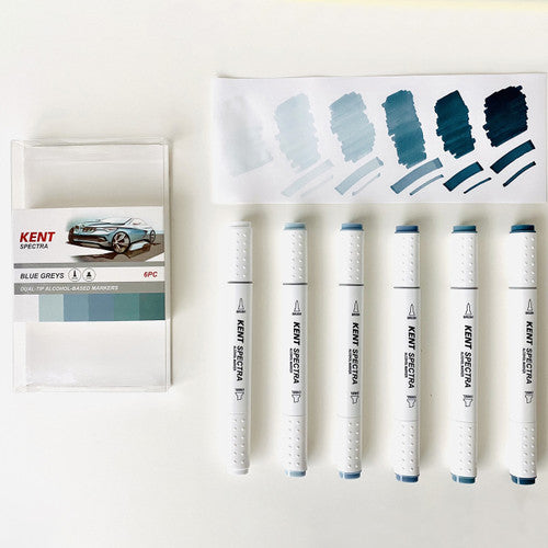 Kent Spectra Brush and Chisel Marker Blue Greys Set of 6
