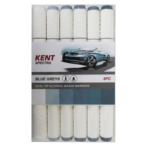 Kent Spectra Brush and Chisel Marker Blue Greys Set of 6