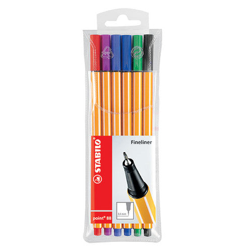 Stabilo Point 88 Fineliner Assorted Colours Wallet of 6