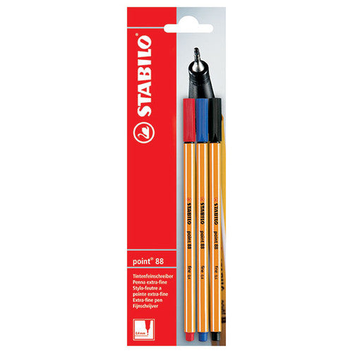 Stabilo Point 88 Fineliner Blister Card of 3 Assorted Colours