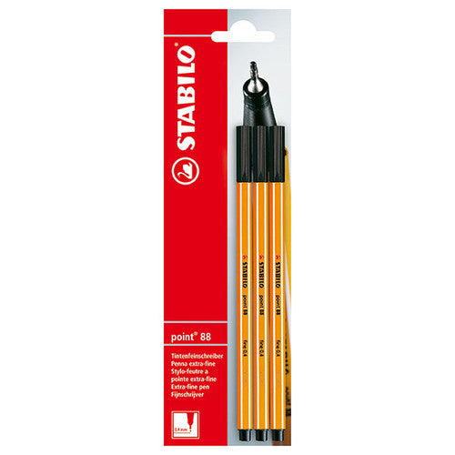 Stabilo Point 88 Fineliner Black Blister Card of 3