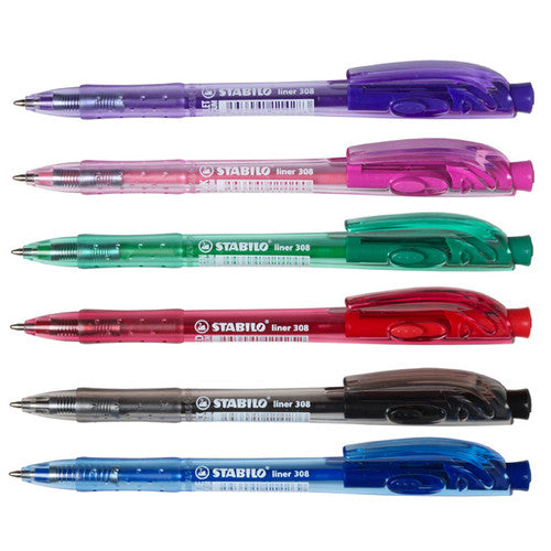 Stabilo Liner 308 Retractable Ballpoint Pen Medium 0.45mm Red Box of 10